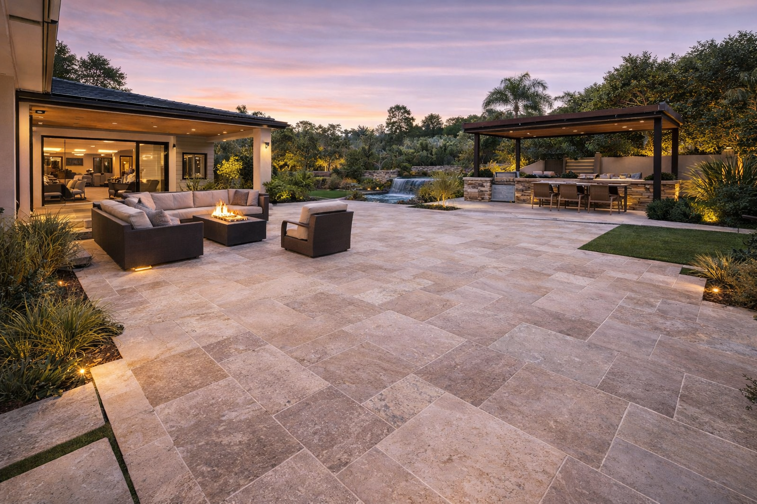 Travertine patio and pavers installation Hidden Hills Los Angeles